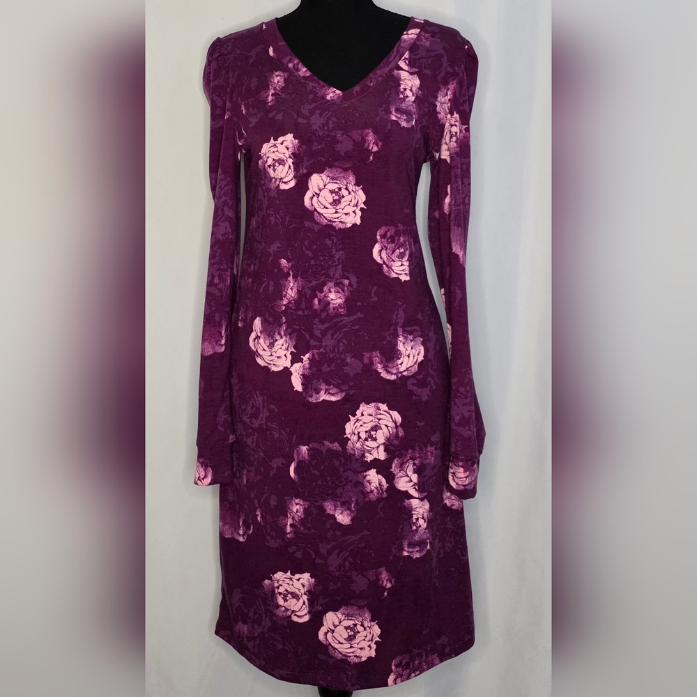 LuLaRoe Purple & Pink Floral Bodycon Dress | Long Sleeve | Soft Stretch | Femini